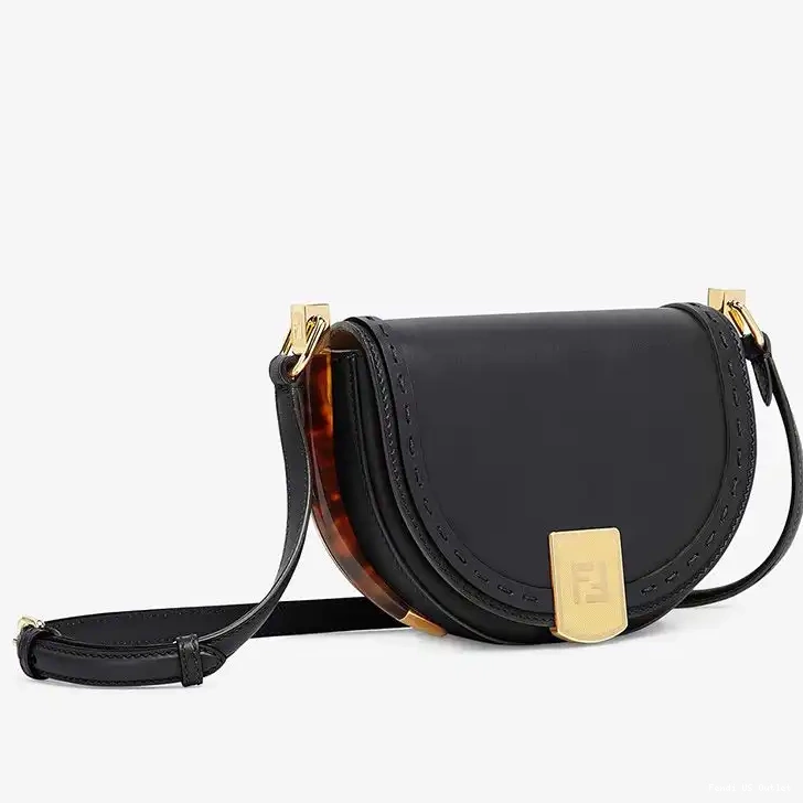 Cheap HOT Black Calf In Fendi Leather Moonlight Bag ROMA Logo 0519